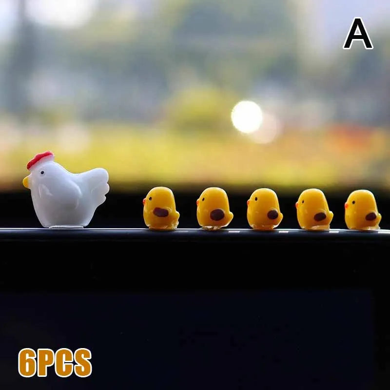 Cute Mini Chickens Car Dashboard Accessories Fun Chicks Car Rearview Mirror Decor Interior Ornaments Fairy Garden Home Car Gifts