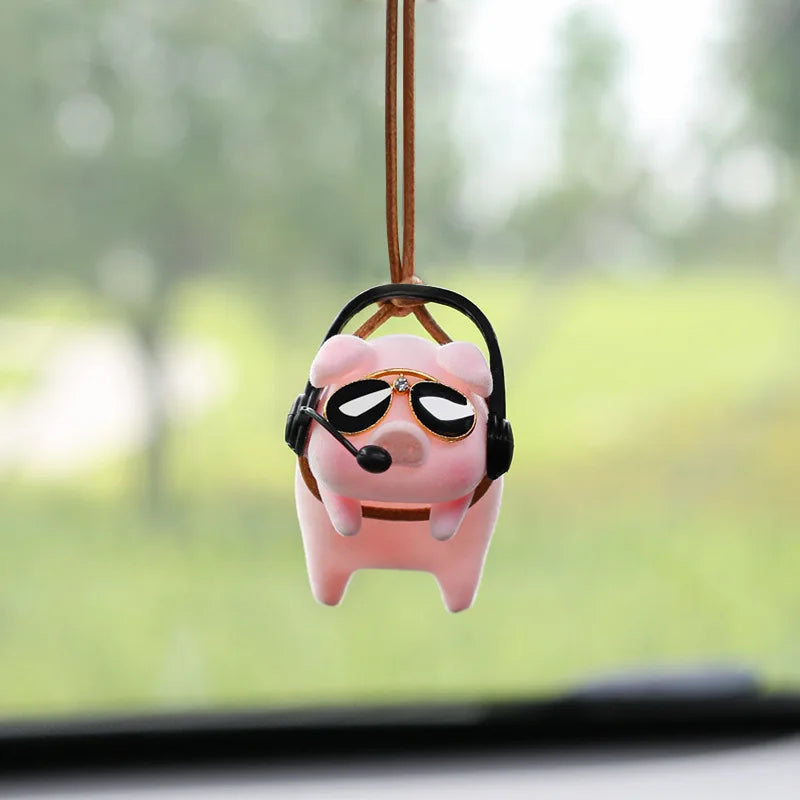 Pink Cute Pig Car Accessories Swing Pig Car Pendant Auto Rearview Mirror Pendants Birthday Gift Auto Decoration Ornaments