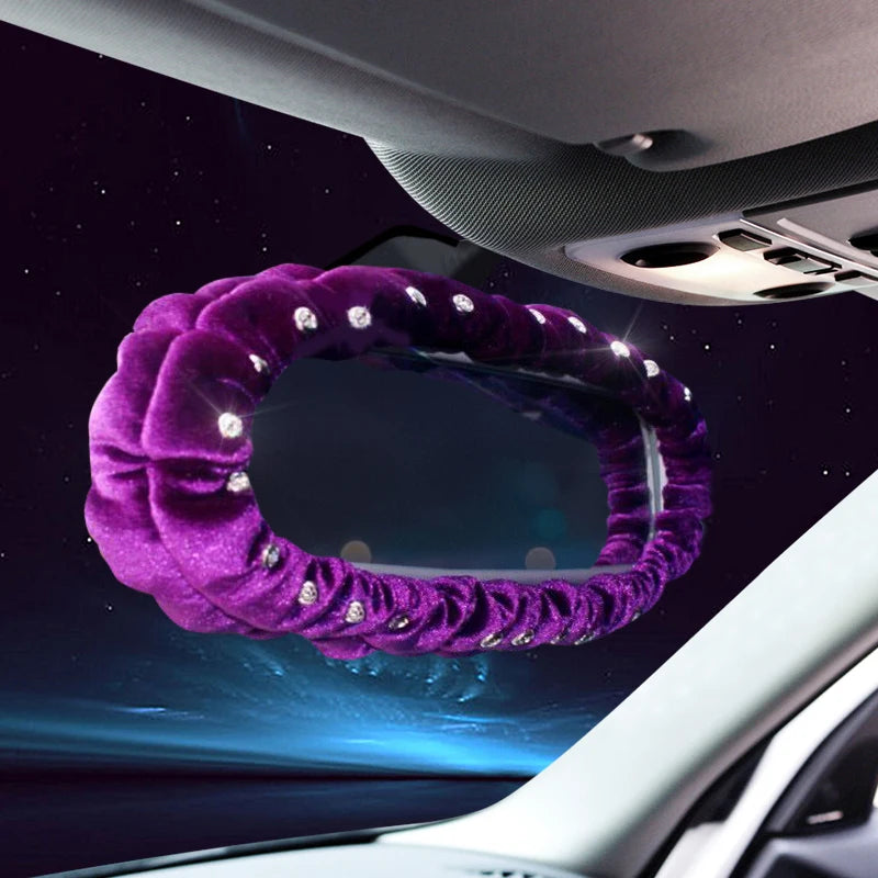 Car Diamond Interior Decoration Plush Auto Rearview Mirror Cover Plushie Reversing Decor Styling Car Accessories Gift