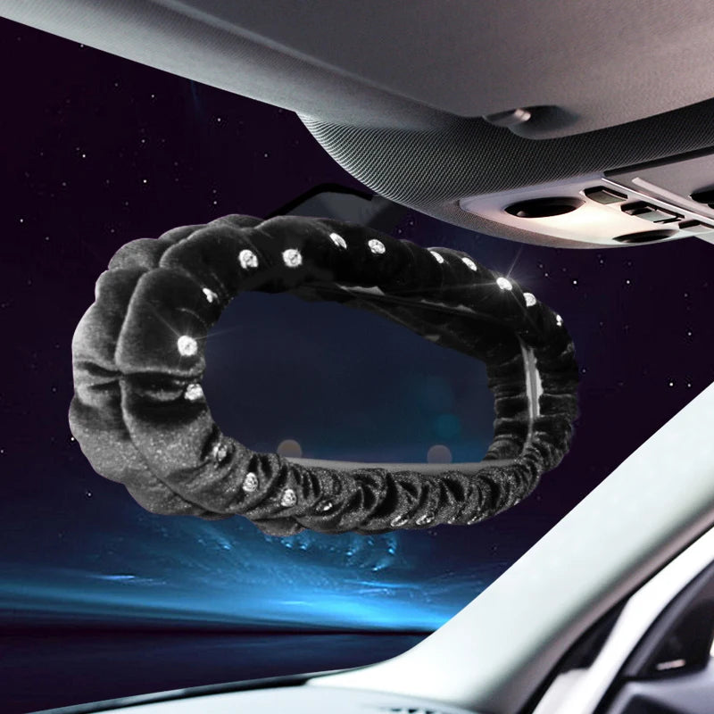 Car Diamond Interior Decoration Plush Auto Rearview Mirror Cover Plushie Reversing Decor Styling Car Accessories Gift