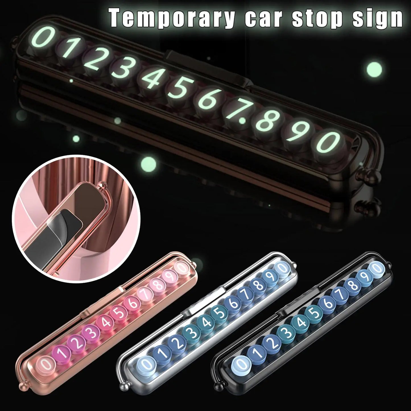 Car Moving Telephone Number Plate Interior Decor Pink Ornament Auto Concealed Luminous Rotate Temporary Parking Card Accessories