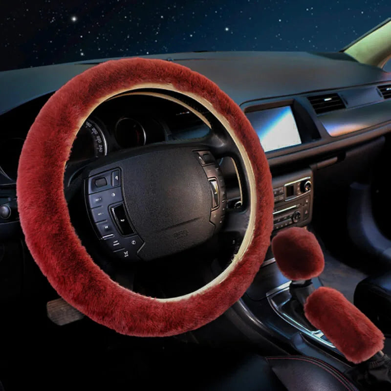 3PCS Set Soft Furry Polyester Women Car Accessories All Season Universal Fit - Include Gear Shift,Handbrake,Steering Wheel Cover