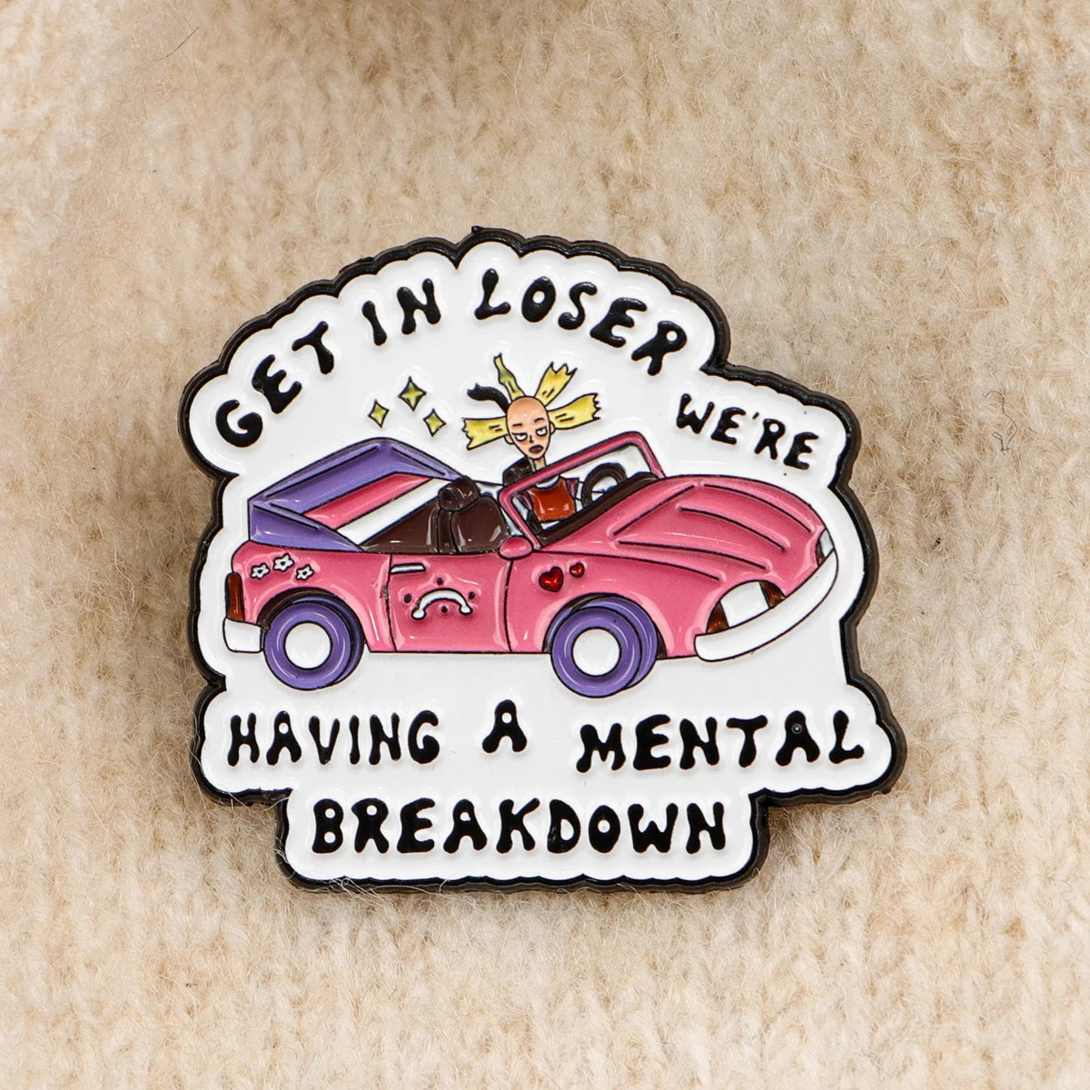 Cartoon Pink Car Enamel Pin Cool Girl Badges on Backpack Brooches For Women Hat Collar Lapel Pins Cosplay Accessories Toys Gifts