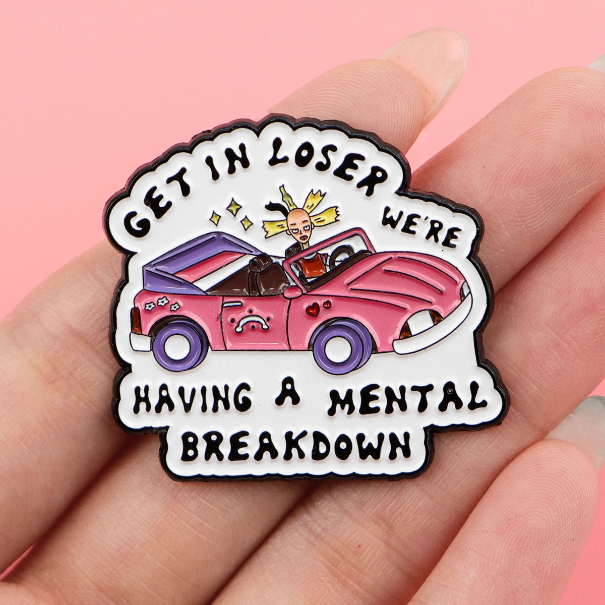 Cartoon Pink Car Enamel Pin Cool Girl Badges on Backpack Brooches For Women Hat Collar Lapel Pins Cosplay Accessories Toys Gifts