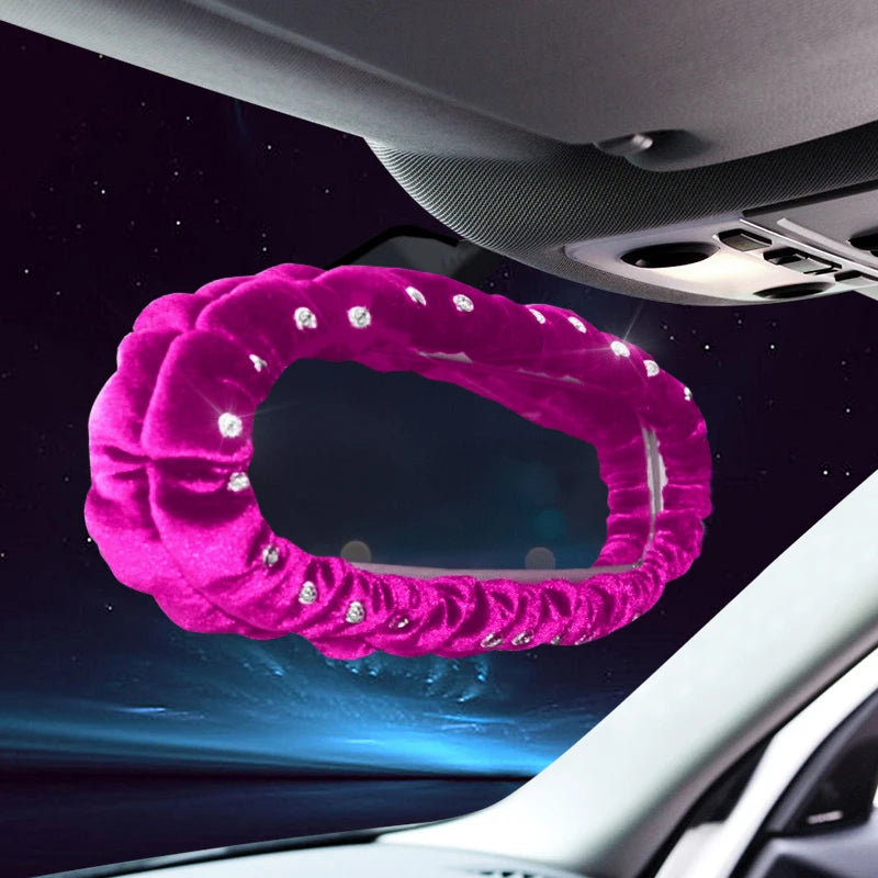 Car Diamond Interior Decoration Plush Auto Rearview Mirror Cover Plushie Reversing Decor Styling Car Accessories Gift