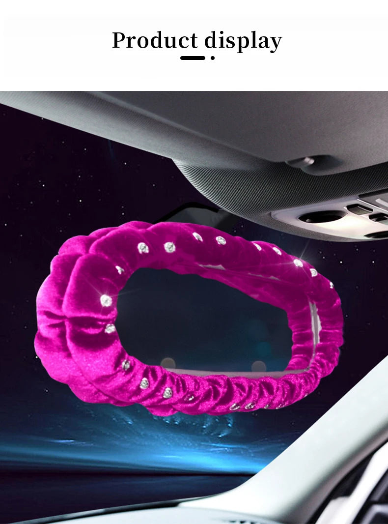 Car Diamond Interior Decoration Plush Auto Rearview Mirror Cover Plushie Reversing Decor Styling Car Accessories Gift