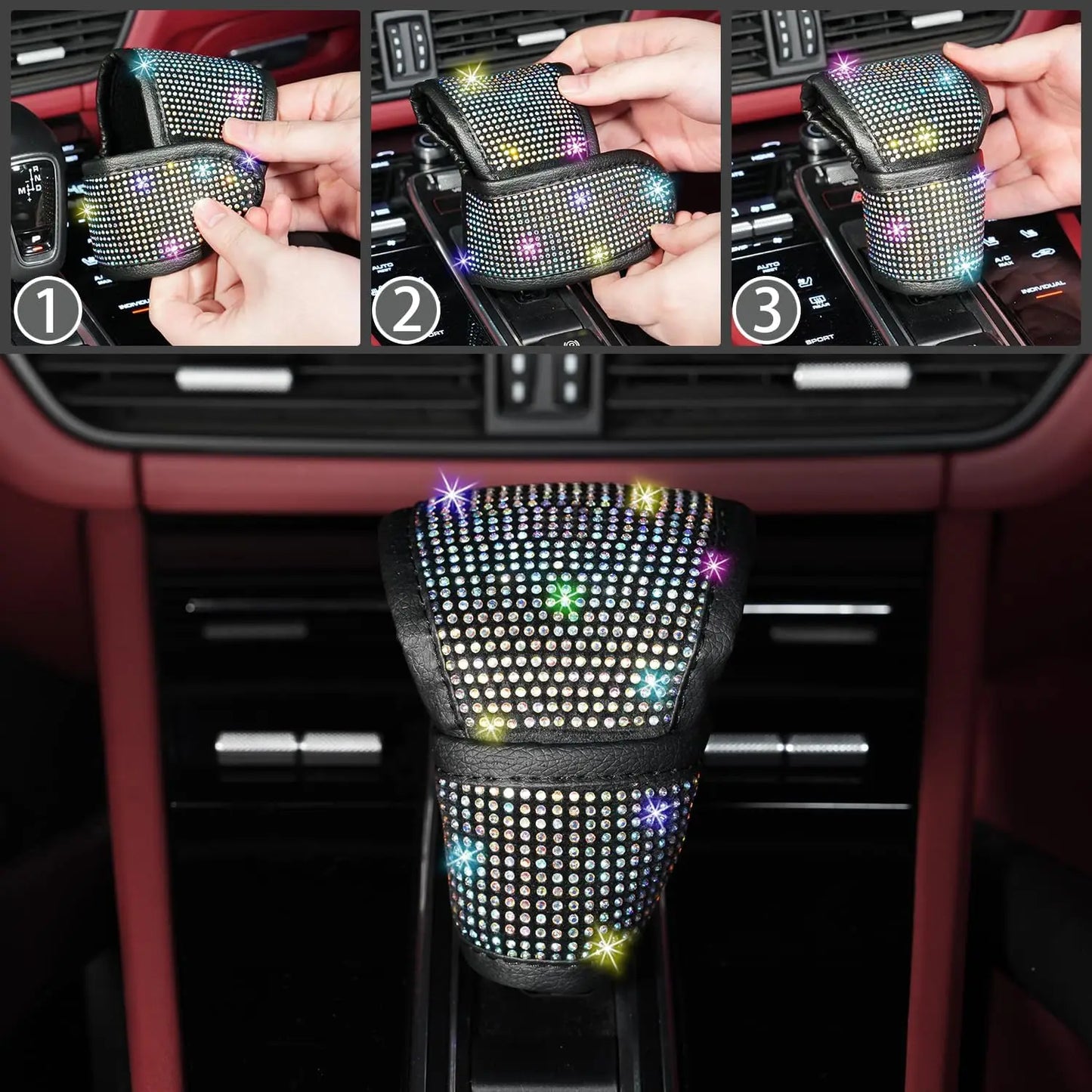 8 pcs Bling Car Accessories Set for Women, Bling Rhinestone Diamond Steering Wheel Cover, Sparkly Seat Belt Covers
