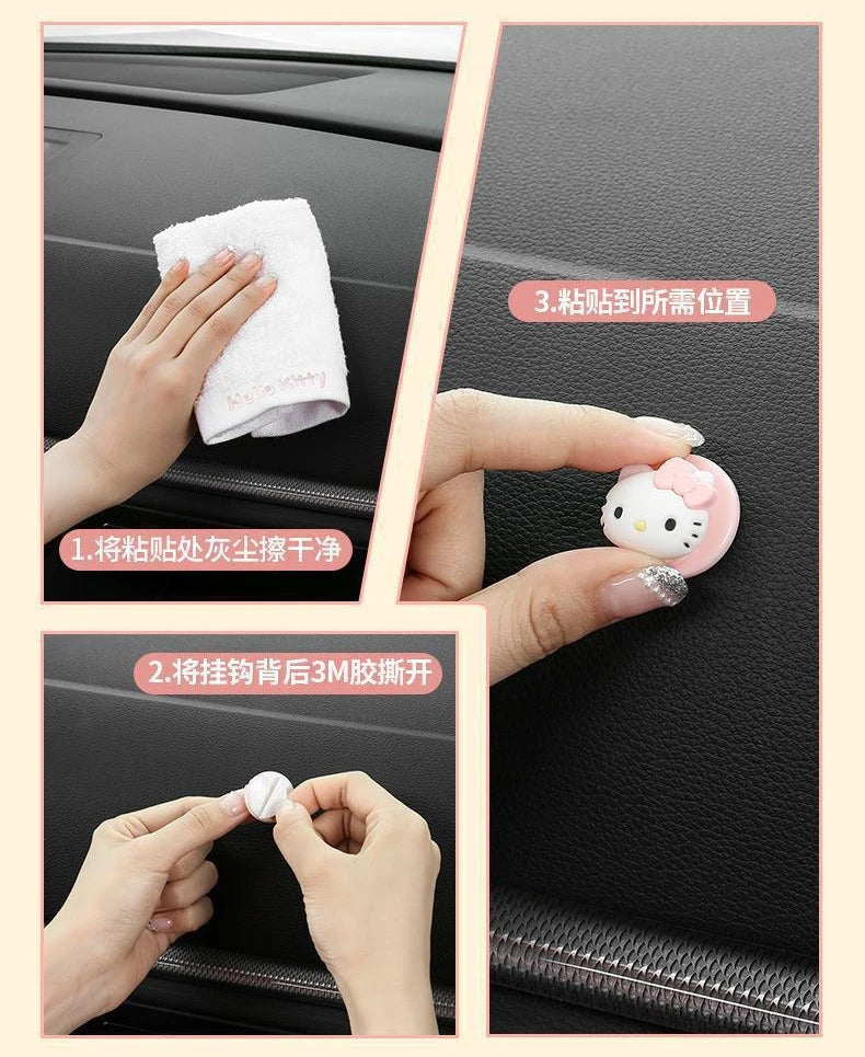 Sanrio Car Hooks Hello Kitty Cartoon Bicycle Holder Cute Car Interior Accessories Multifunction Masks Keys Organizer Hangers