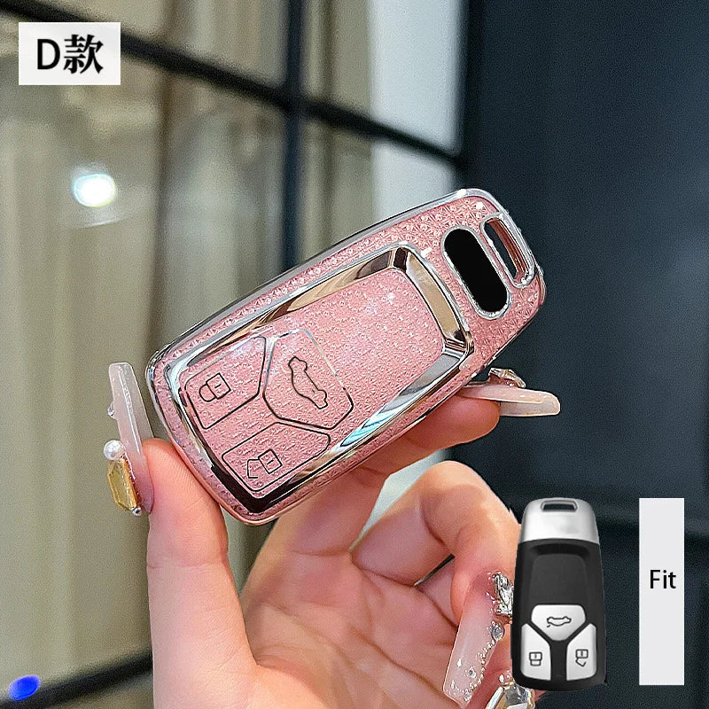 Pink Diamond Women for Audi A4 A5 S4 S5 B9 8W Q7 4M Q5 TT TTS RS Coupe Roadster Remote Car Key Case Cover Keychain Accessories