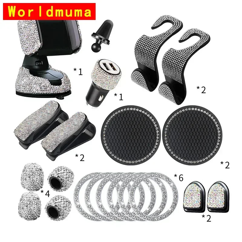 Car PhoneHolder20Pcs/Set Rhinestone Holder UniversalAuto InteriorHooksSticker Pad SetPink Bling Car Accessoriesfor Women