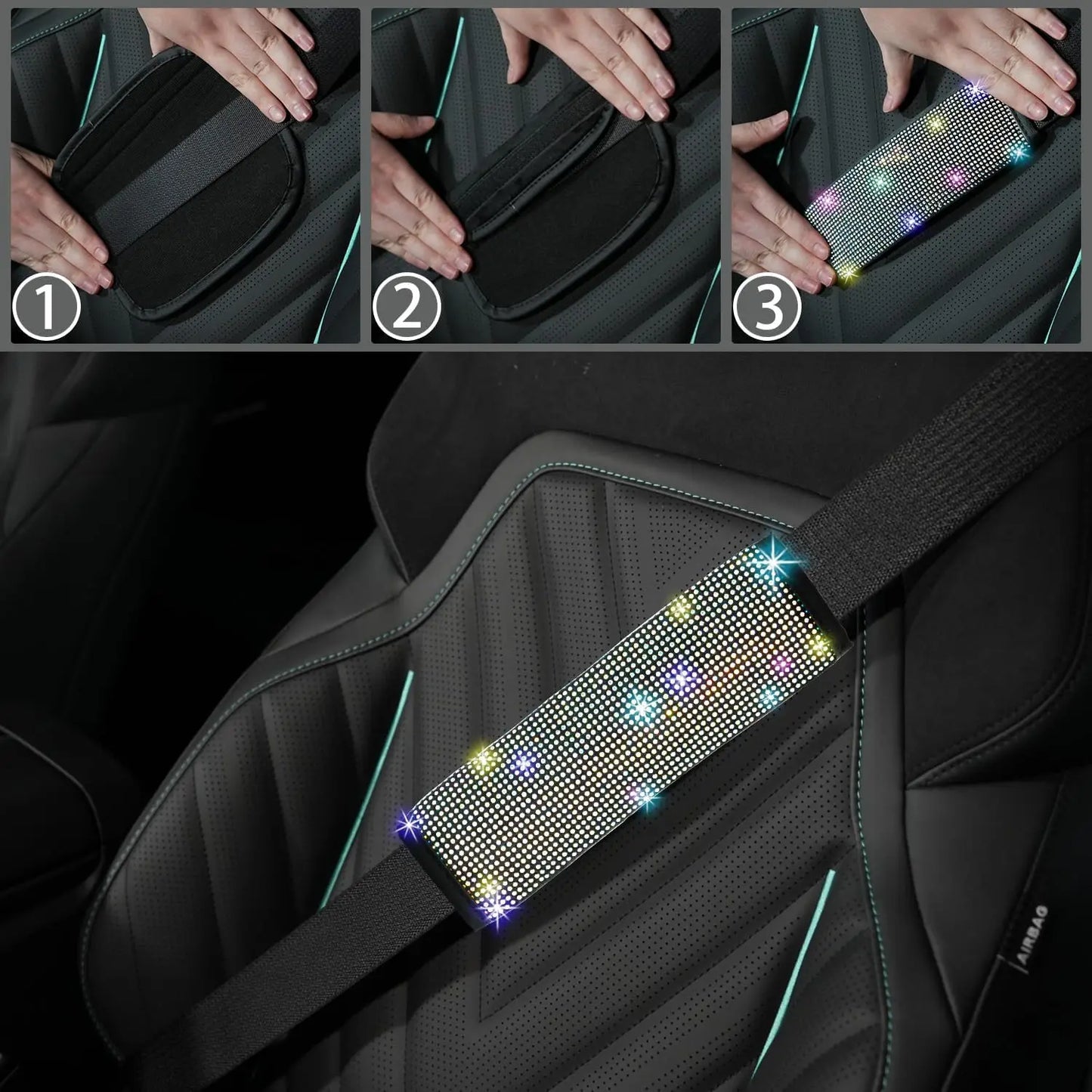 8 pcs Bling Car Accessories Set for Women, Bling Rhinestone Diamond Steering Wheel Cover, Sparkly Seat Belt Covers
