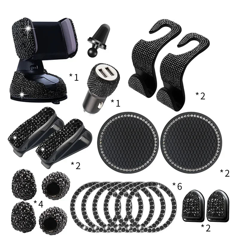Car PhoneHolder20Pcs/Set Rhinestone Holder UniversalAuto InteriorHooksSticker Pad SetPink Bling Car Accessoriesfor Women