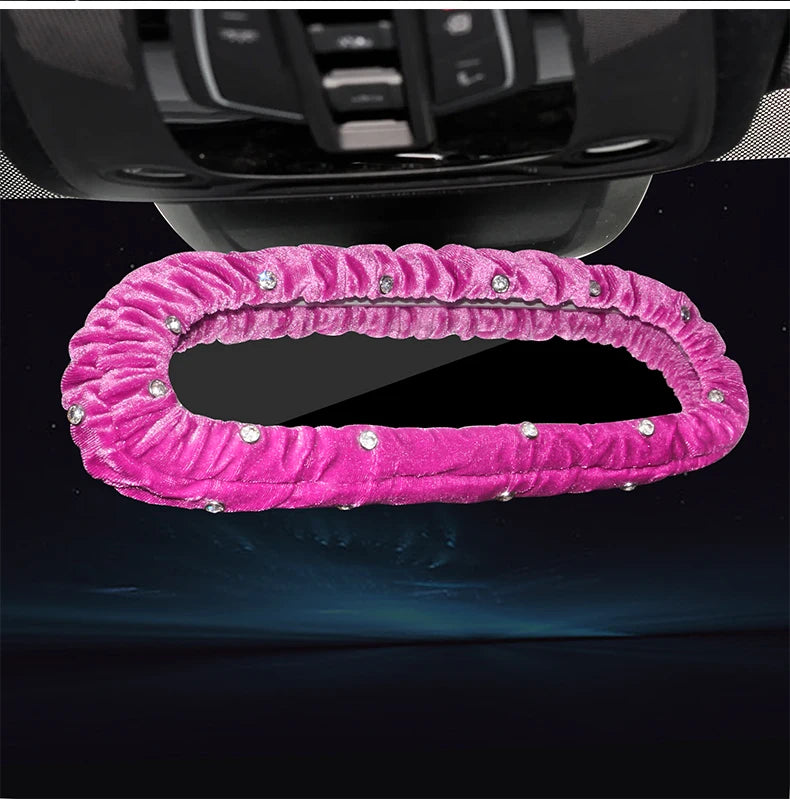 Car Diamond Interior Decoration Plush Auto Rearview Mirror Cover Plushie Reversing Decor Styling Car Accessories Gift