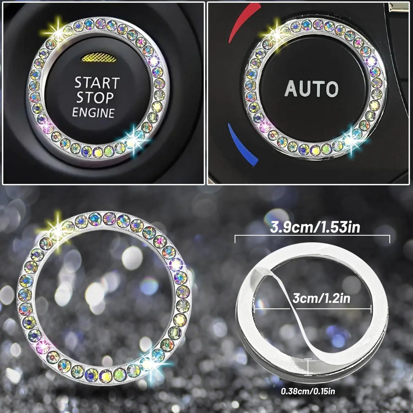 8 pcs Bling Car Accessories Set for Women, Bling Rhinestone Diamond Steering Wheel Cover, Sparkly Seat Belt Covers