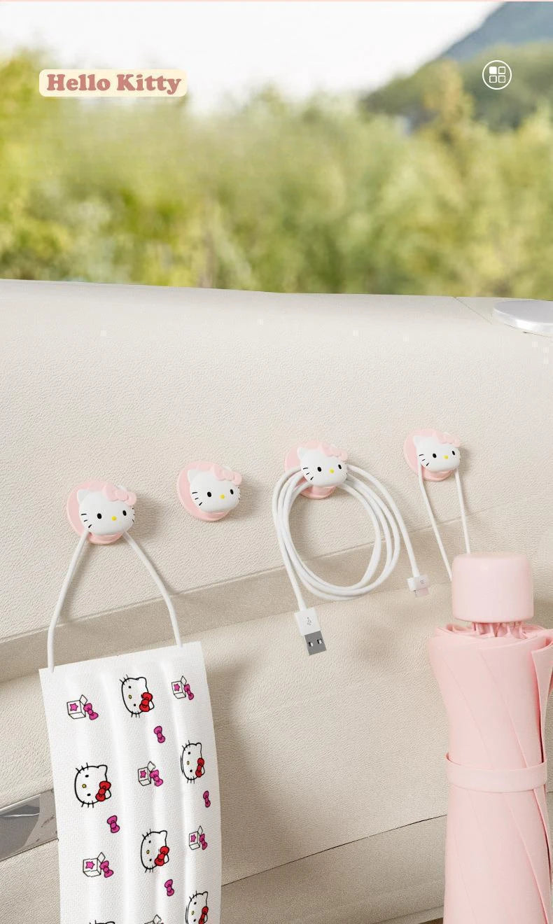 Sanrio Car Hooks Hello Kitty Cartoon Bicycle Holder Cute Car Interior Accessories Multifunction Masks Keys Organizer Hangers