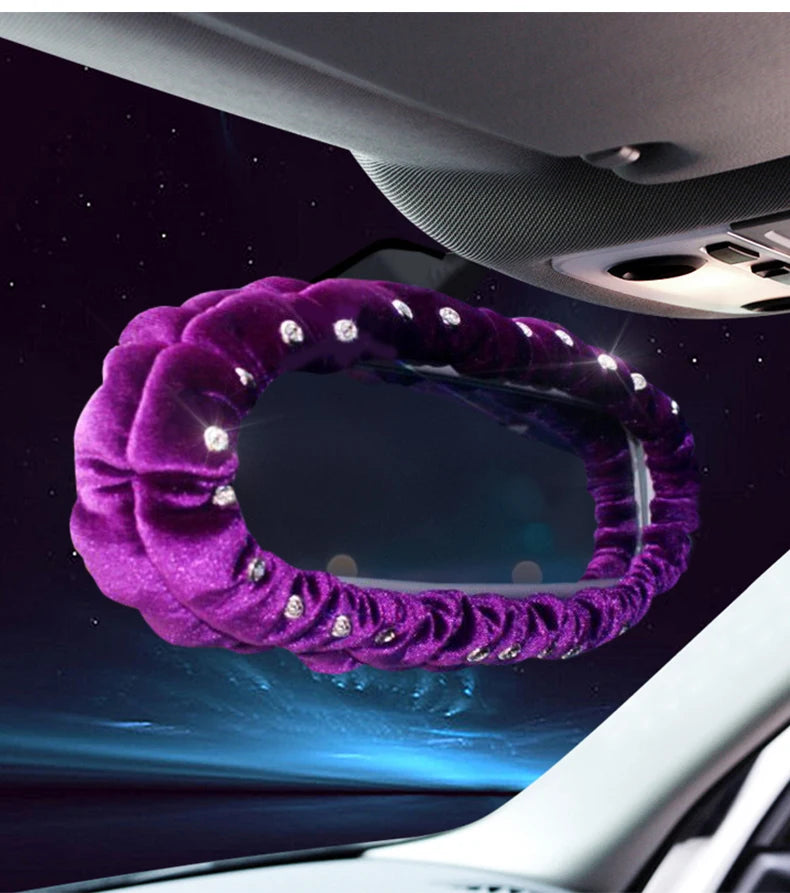 Car Diamond Interior Decoration Plush Auto Rearview Mirror Cover Plushie Reversing Decor Styling Car Accessories Gift