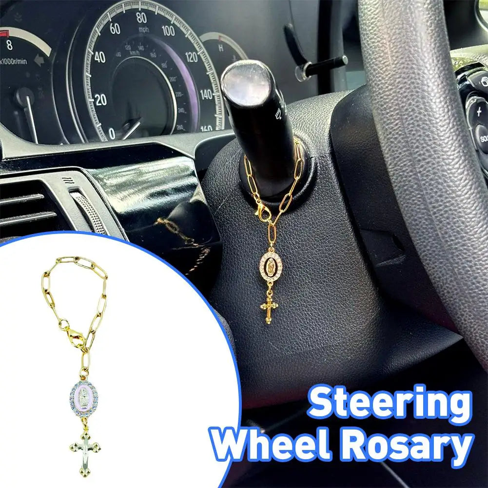 Fashion Pink Steering Wheel Rosary Jewelry Symbolize Peace Safety Beautiful Hanging Pendant Car Interior Decor Accessories