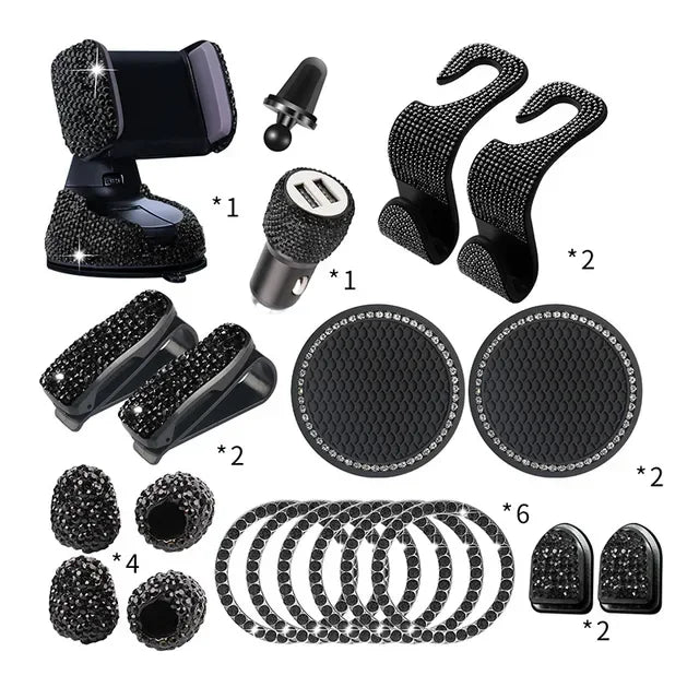 Car PhoneHolder20Pcs/Set Rhinestone Holder UniversalAuto InteriorHooksSticker Pad SetPink Bling Car Accessoriesfor Women