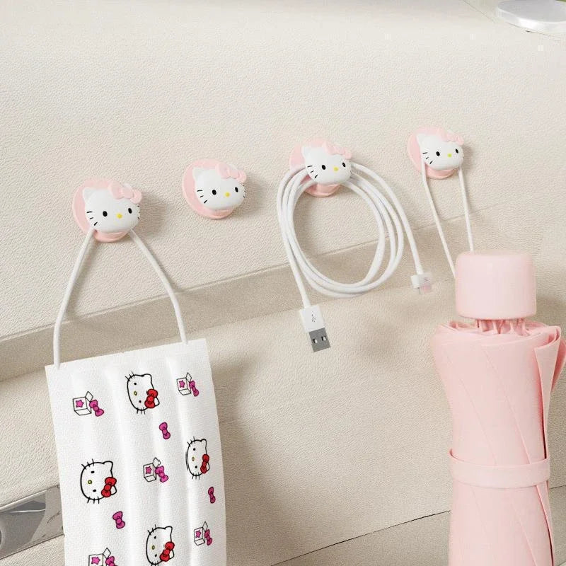 Sanrio Car Hooks Hello Kitty Cartoon Bicycle Holder Cute Car Interior Accessories Multifunction Masks Keys Organizer Hangers