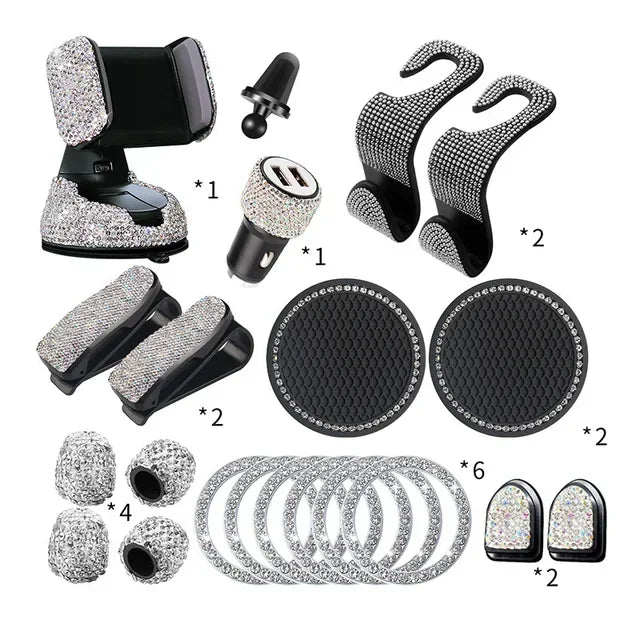 Car PhoneHolder20Pcs/Set Rhinestone Holder UniversalAuto InteriorHooksSticker Pad SetPink Bling Car Accessoriesfor Women