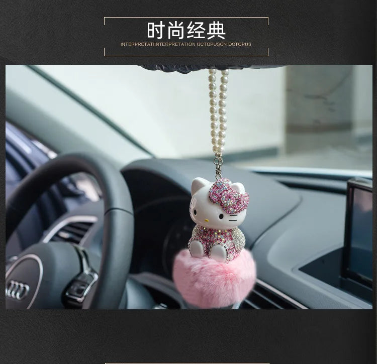 Hello Kitty Car Pendant Decoration Hanging Cat Ornament Automobile Rear View Mirror Accessories Gift Car Accessories