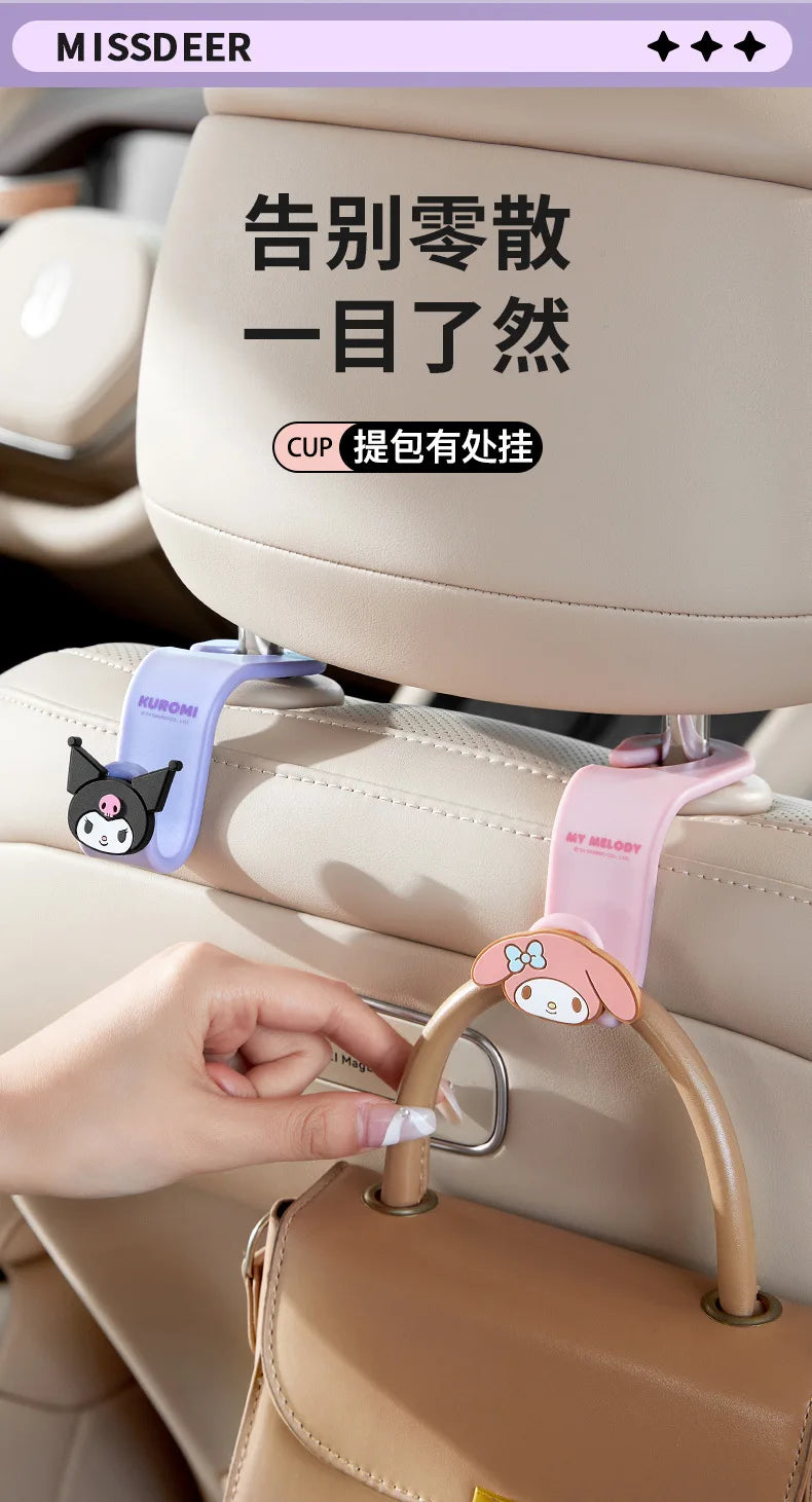 Kawaii Sanrio Hello Kitty Car Hook Cartoon Kuromi Car Rear Seat Load-Bearing Hook My Melody Car Interior Accessories Auto Parts