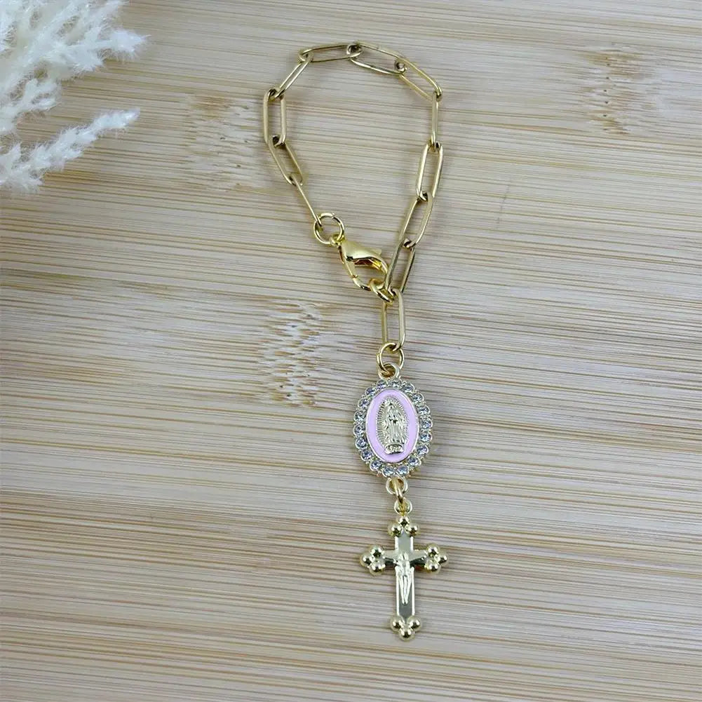 Fashion Pink Steering Wheel Rosary Jewelry Symbolize Peace Safety Beautiful Hanging Pendant Car Interior Decor Accessories