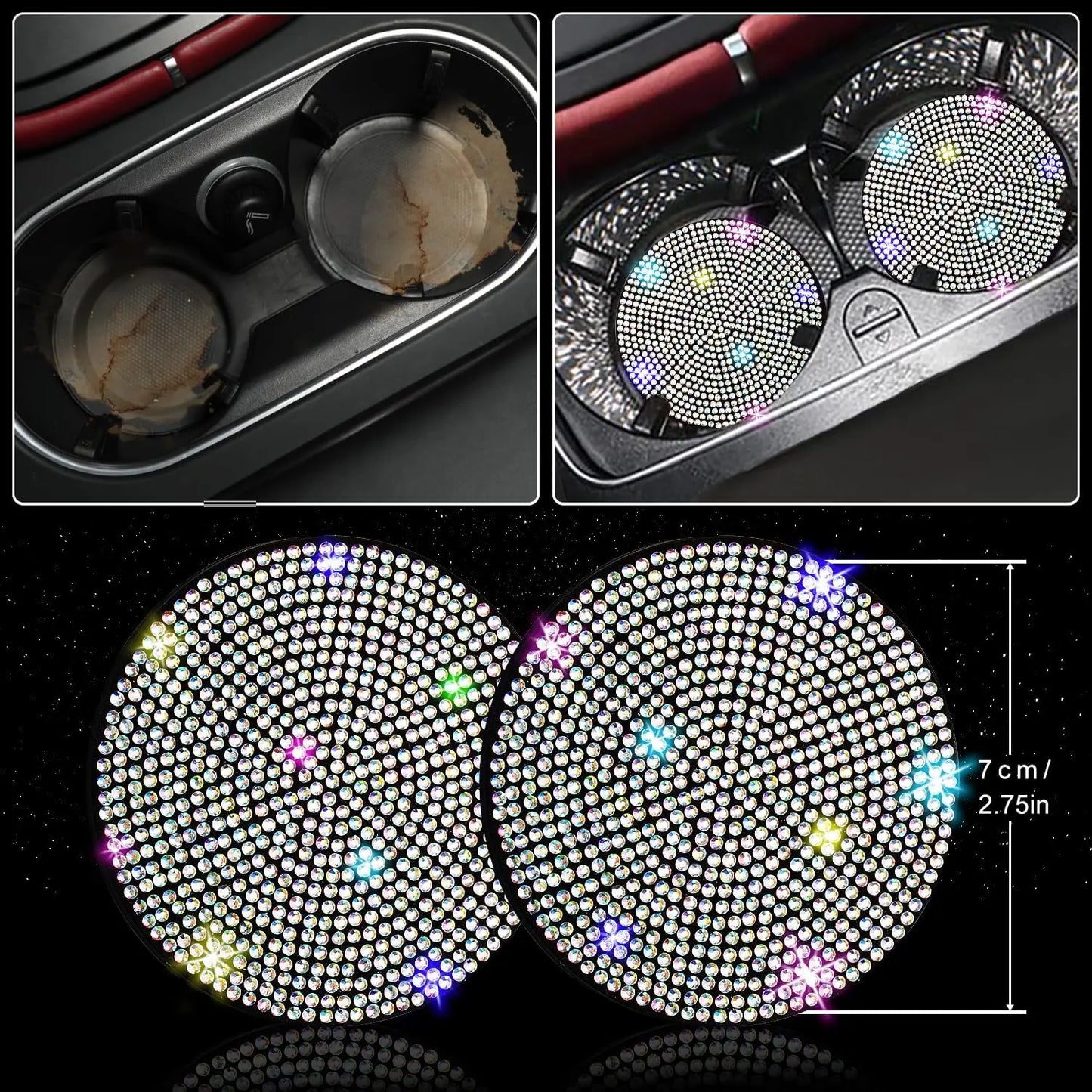 8 pcs Bling Car Accessories Set for Women, Bling Rhinestone Diamond Steering Wheel Cover, Sparkly Seat Belt Covers
