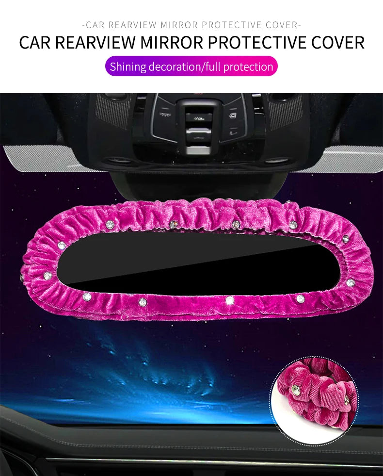 Car Diamond Interior Decoration Plush Auto Rearview Mirror Cover Plushie Reversing Decor Styling Car Accessories Gift