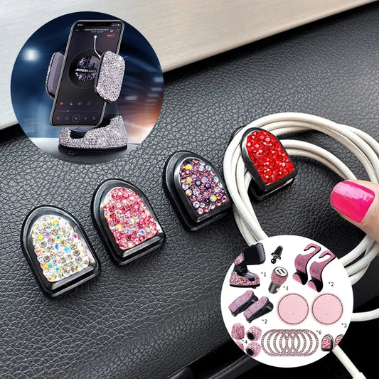 Car PhoneHolder20Pcs/Set Rhinestone Holder UniversalAuto InteriorHooksSticker Pad SetPink Bling Car Accessoriesfor Women