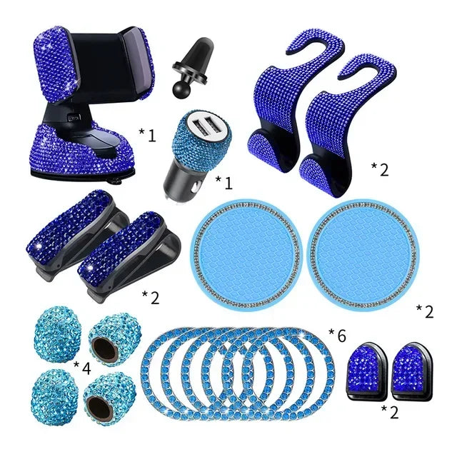 Car PhoneHolder20Pcs/Set Rhinestone Holder UniversalAuto InteriorHooksSticker Pad SetPink Bling Car Accessoriesfor Women