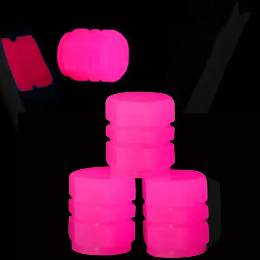 4Pcs Fluorescent Pink Car Motorcycle Wheel Tyre Air Valve Stem Cover Luminous Tire Valve Cap Auto Styling Tyre Accessories