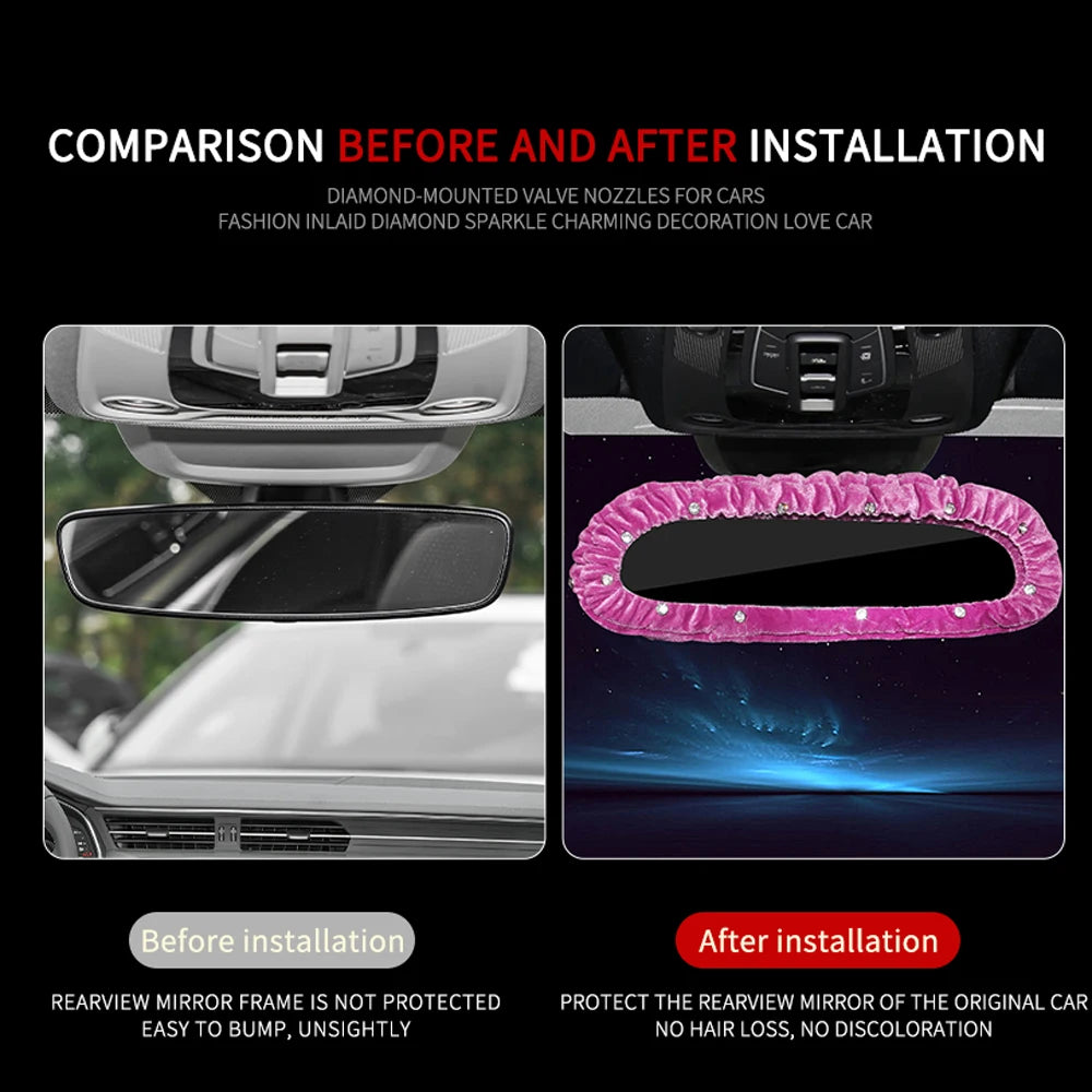 Car Diamond Interior Decoration Plush Auto Rearview Mirror Cover Plushie Reversing Decor Styling Car Accessories Gift