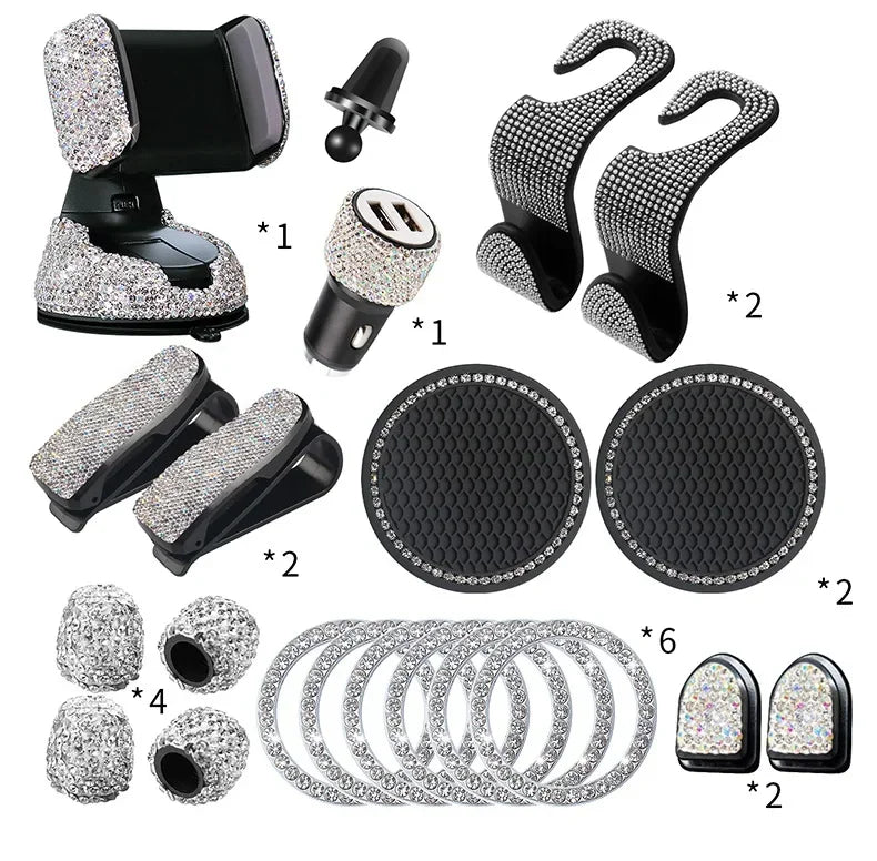 Car PhoneHolder20Pcs/Set Rhinestone Holder UniversalAuto InteriorHooksSticker Pad SetPink Bling Car Accessoriesfor Women