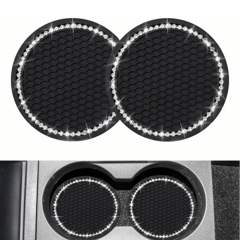 4pcs Car Interior Set 2pcs Cup Mat + 2pcs Ignition Decoration Ring Good-looking Practical Car Interior Accessories