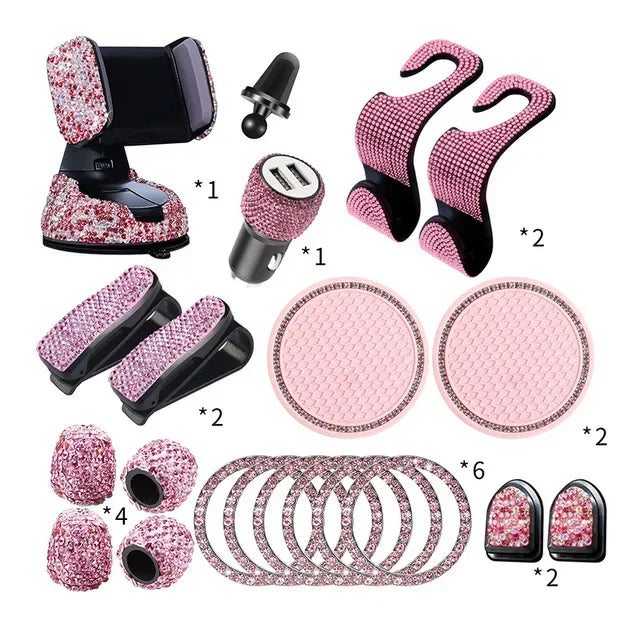 Car PhoneHolder20Pcs/Set Rhinestone Holder UniversalAuto InteriorHooksSticker Pad SetPink Bling Car Accessoriesfor Women