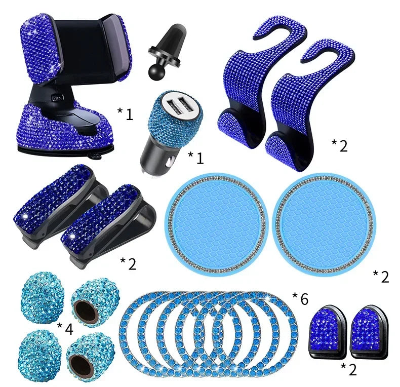 Car PhoneHolder20Pcs/Set Rhinestone Holder UniversalAuto InteriorHooksSticker Pad SetPink Bling Car Accessoriesfor Women