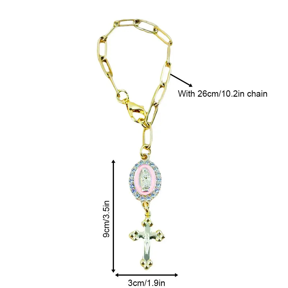 Fashion Pink Steering Wheel Rosary Jewelry Symbolize Peace Safety Beautiful Hanging Pendant Car Interior Decor Accessories