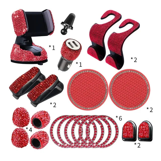 Car PhoneHolder20Pcs/Set Rhinestone Holder UniversalAuto InteriorHooksSticker Pad SetPink Bling Car Accessoriesfor Women