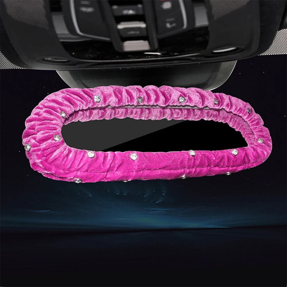 Car Diamond Interior Decoration Plush Auto Rearview Mirror Cover Plushie Reversing Decor Styling Car Accessories Gift