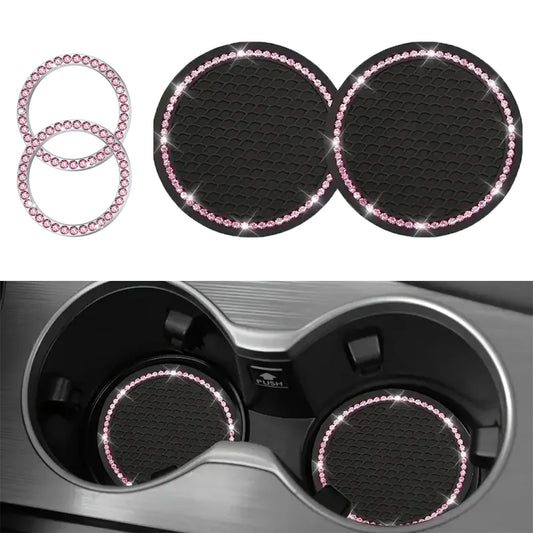 4pcs Car Interior Set 2pcs Cup Mat + 2pcs Ignition Decoration Ring Good-looking Practical Car Interior Accessories