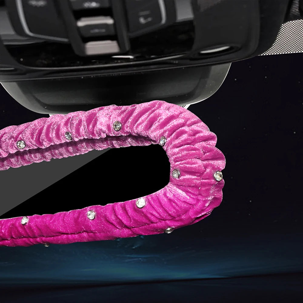 Car Diamond Interior Decoration Plush Auto Rearview Mirror Cover Plushie Reversing Decor Styling Car Accessories Gift