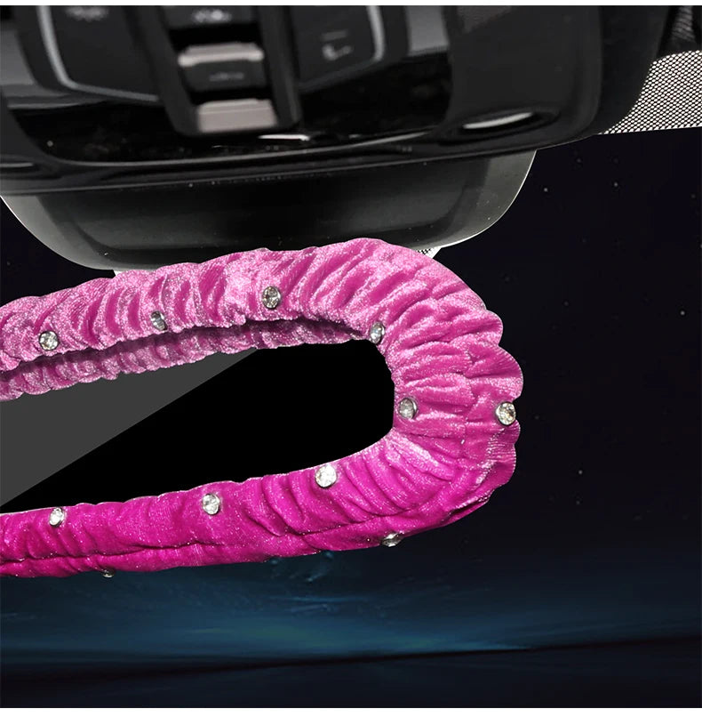 Car Diamond Interior Decoration Plush Auto Rearview Mirror Cover Plushie Reversing Decor Styling Car Accessories Gift