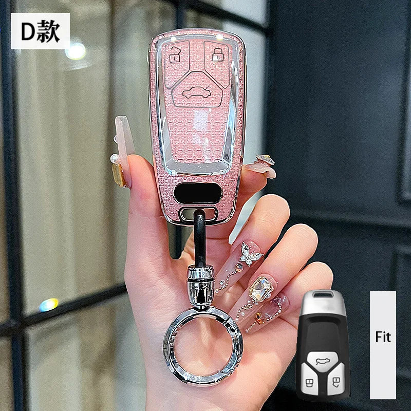 Pink Diamond Women for Audi A4 A5 S4 S5 B9 8W Q7 4M Q5 TT TTS RS Coupe Roadster Remote Car Key Case Cover Keychain Accessories