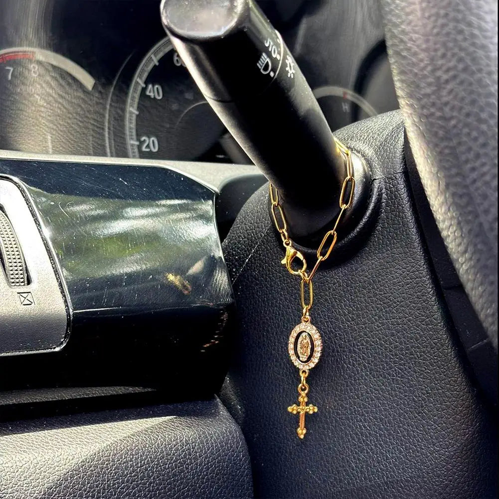 Fashion Pink Steering Wheel Rosary Jewelry Symbolize Peace Safety Beautiful Hanging Pendant Car Interior Decor Accessories