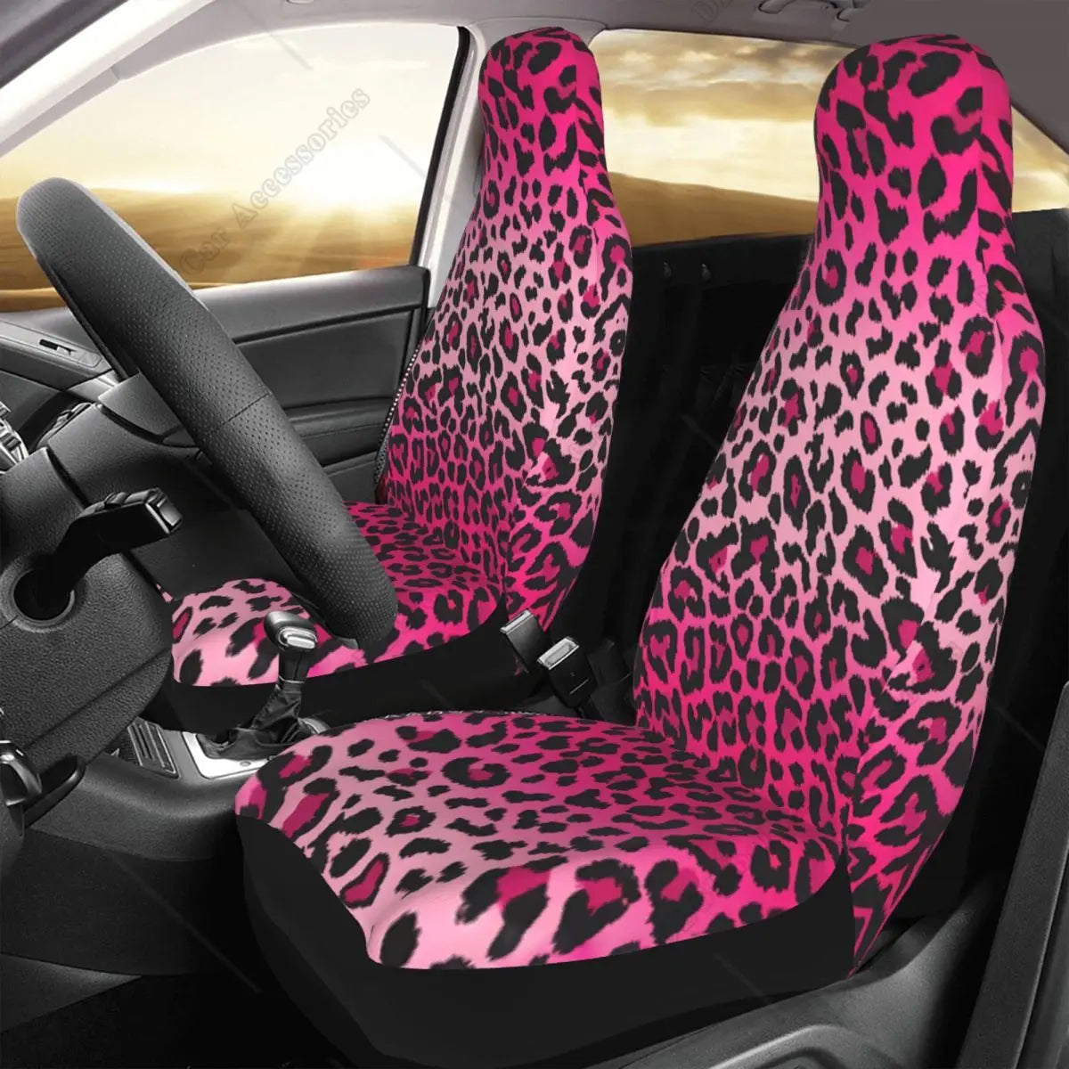 Pink Leopard Print Car Seat Covers Set 2 Pcs Auto Interior Car Accessories Protetors Car Mat Covers Vehicle