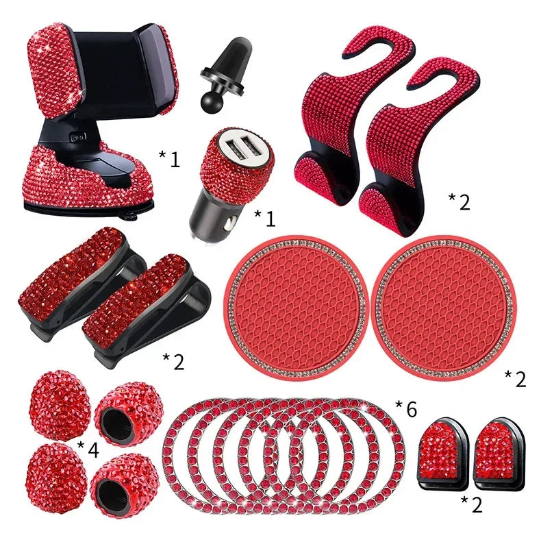 Car PhoneHolder20Pcs/Set Rhinestone Holder UniversalAuto InteriorHooksSticker Pad SetPink Bling Car Accessoriesfor Women