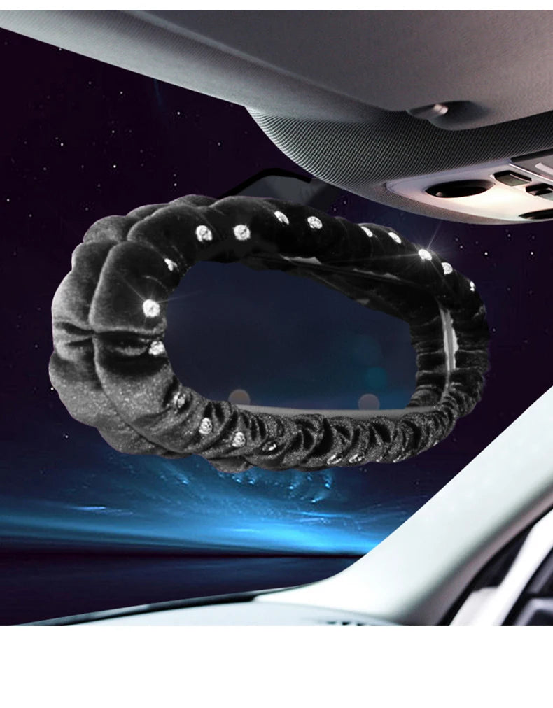 Car Diamond Interior Decoration Plush Auto Rearview Mirror Cover Plushie Reversing Decor Styling Car Accessories Gift