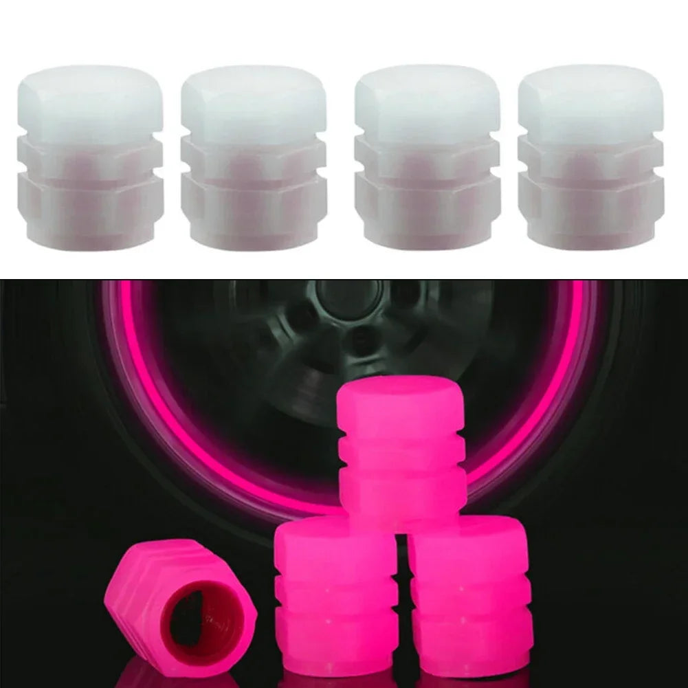 4Pcs Fluorescent Pink Car Motorcycle Wheel Tyre Air Valve Stem Cover Luminous Tire Valve Cap Auto Styling Tyre Accessories