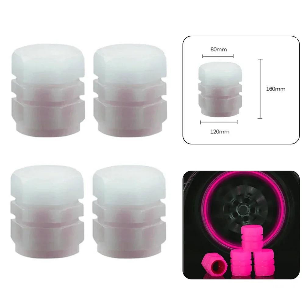 4Pcs Fluorescent Pink Car Motorcycle Wheel Tyre Air Valve Stem Cover Luminous Tire Valve Cap Auto Styling Tyre Accessories